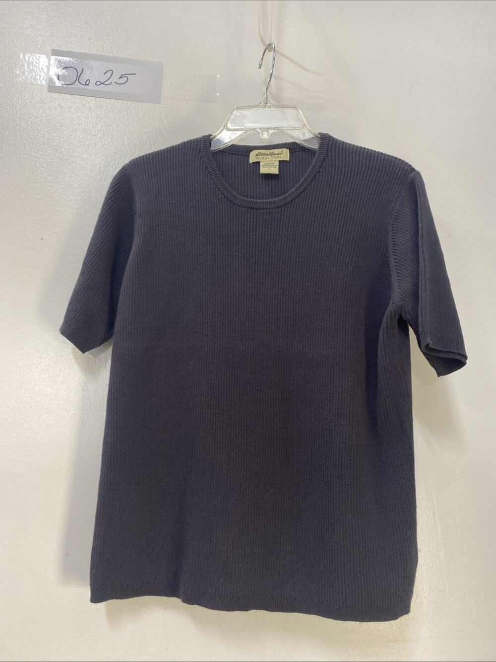 Vintage Eddie Bauer Women's Dk Purple Pullover Short Sleeve Cotton Top Sz L